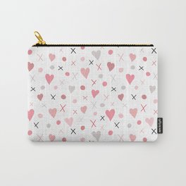 Cute pink and grey dots and hearts pattern Carry-All Pouch