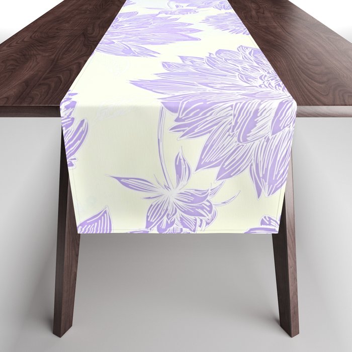 Soft Purple Sunlight Pastel Watercolor Flowers Table Runner
