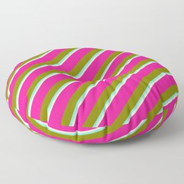 [ Thumbnail: Deep Pink, Green, Aquamarine, and Light Yellow Colored Lined/Striped Pattern Floor Pillow ]