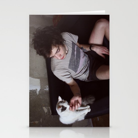 boy with cat Stationery Cards