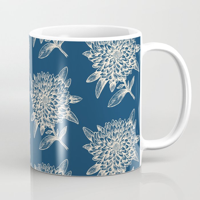 Elegant Flowers Floral Nature Blue Beige Coffee Mug