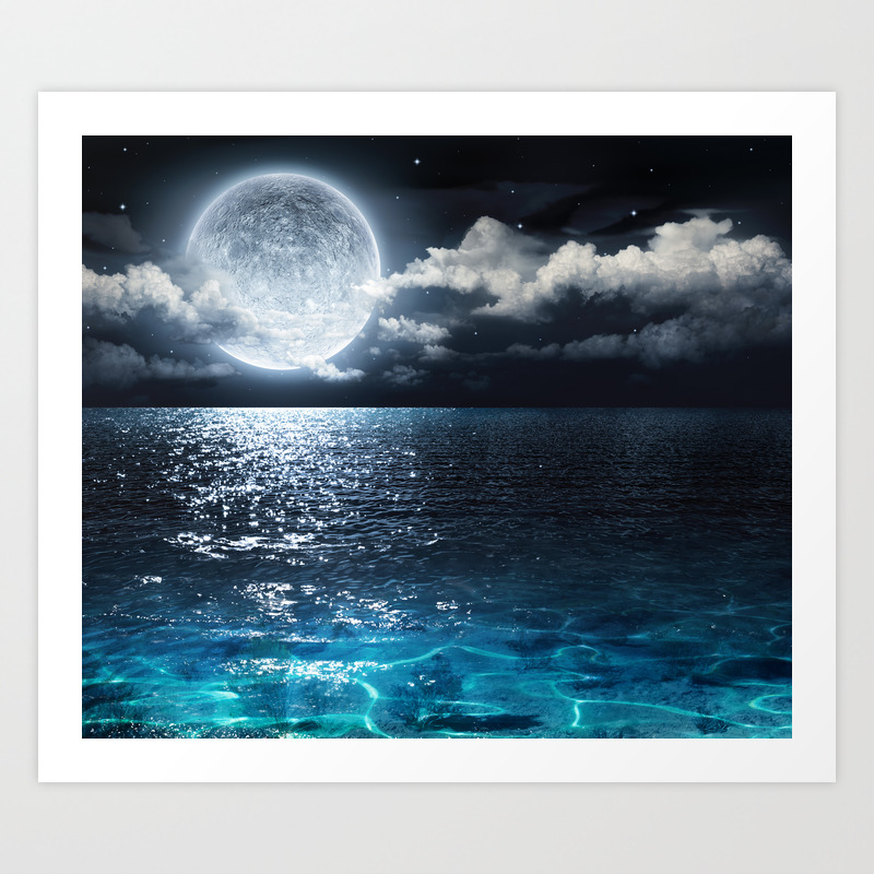 Full Moon Over Ocean Art Print By Christineiris Society6