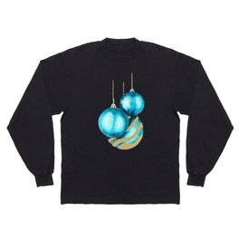 Light Blue and Golden Christmas Balls Long Sleeve T-shirt