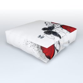 Red and Black Butterflies Outdoor Floor Cushion