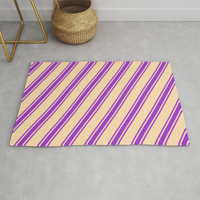 Tan and Dark Orchid Colored Lines/Stripes Pattern Rug