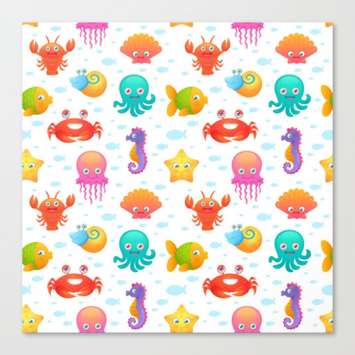 Cute sea animals pattern Canvas Print