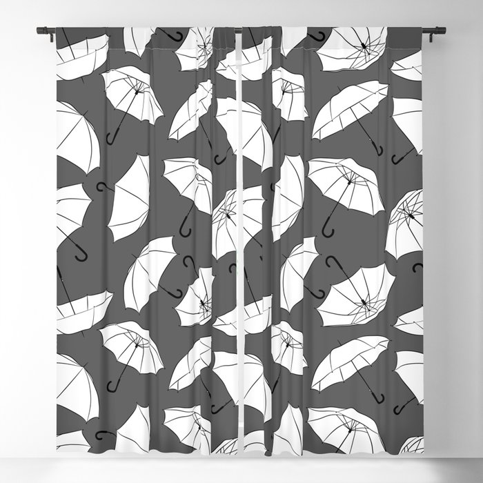 White Umbrella pattern on Dark Grey background Blackout Curtain