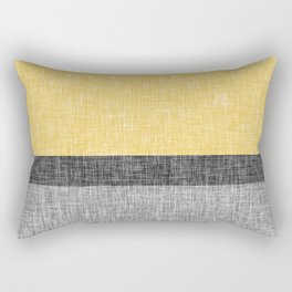 Yellow Grey and Black Section Stripe and Graphic Burlap Print Rectangular Pillow