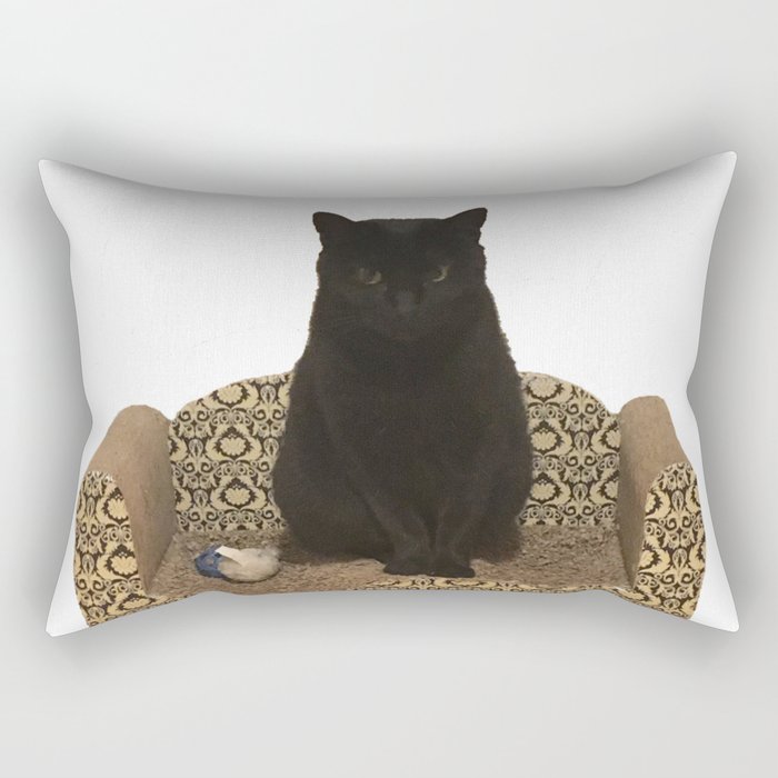The Queen on her Couch, Edie the Manx, Black Cat Photograph Rectangular Pillow