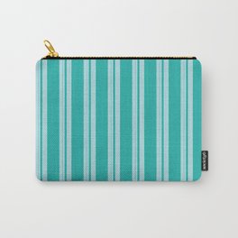 [ Thumbnail: Powder Blue and Light Sea Green Colored Lined/Striped Pattern Carry-All Pouch ]