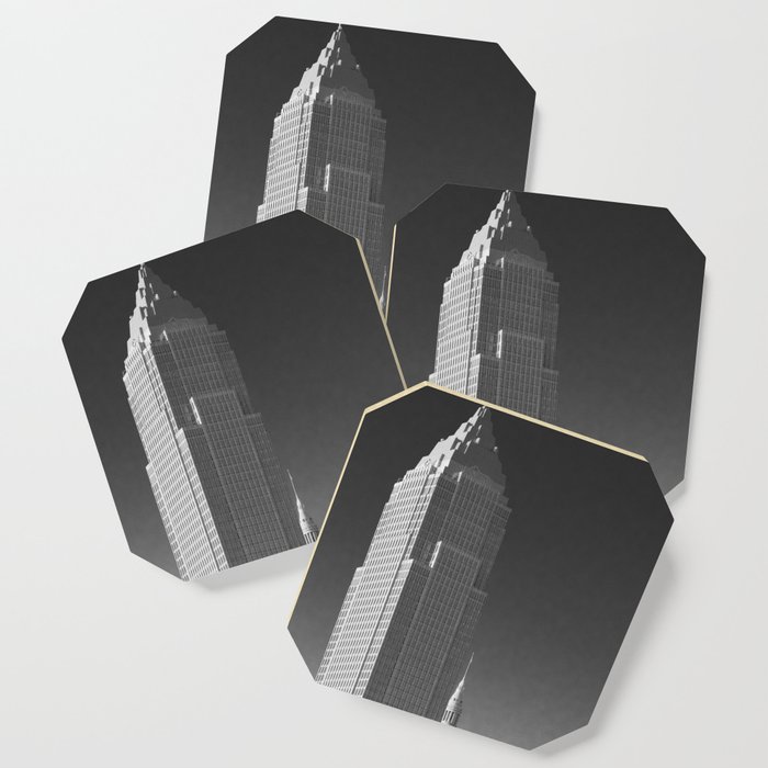 Cleveland City Skyline Black White Print Coaster