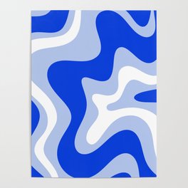 Retro Liquid Swirl Abstract Pattern Square in Royal Blue, Light Blue, and White Poster