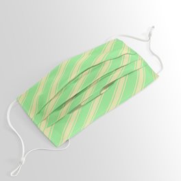 [ Thumbnail: Light Green and Pale Goldenrod Colored Lined/Striped Pattern Face Mask ]