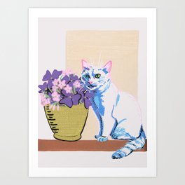 Purple Clover Art Print | Meow, Minimal, Plant, Flowers, Clover, Flowering, Blooming, Redclover, Cat, Floral 