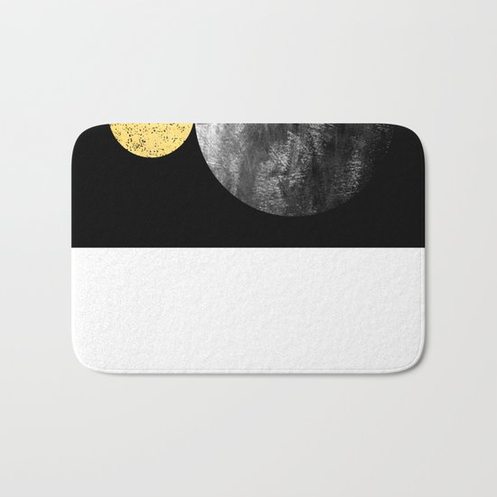 Orson - minimal black and gold modern marble abstract painting dark skywatching galaxy planets space Bath Mat