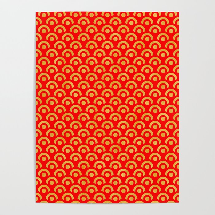 Gold And Red Dots Waves Collection Poster