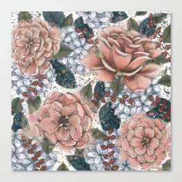 Pink and Gray Flowers Canvas Print