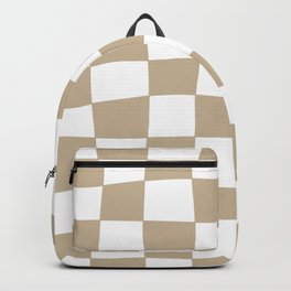 Hand Drawn Checkerboard Pattern (tan/white) Backpack | Brown, Board, Handmade, Wavy, Tan, Taupe, Neutral, Pattern, White, Uneven 