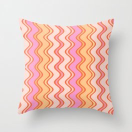 Pink Pastel Sunset Trippy Warm Wavy Stripes Pattern Design Throw Pillow