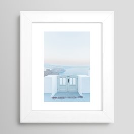 Gate with a Santorini view | Sunrise Greece sunset | pastel blue | travel art wall print Framed Art Print