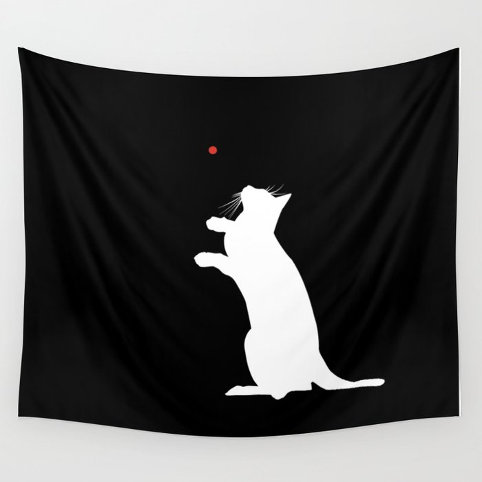Cat and Laser Cute Minimalistic Animal Portrait Wall Tapestry