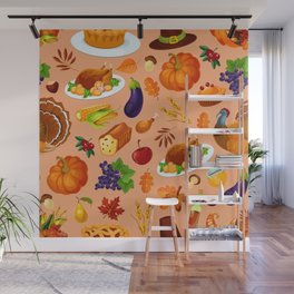 Happy Thanksgiving Day Seamless Pattern Wall Mural