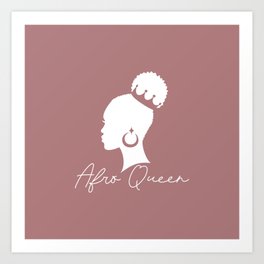 Afro woman silhouette. Afro queen. Old rose background.  Art Print