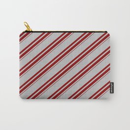 [ Thumbnail: Grey and Dark Red Colored Lined Pattern Carry-All Pouch ]