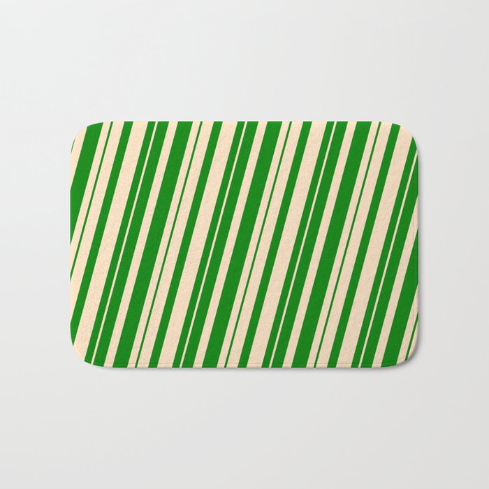 Green & Bisque Colored Striped Pattern Bath Mat