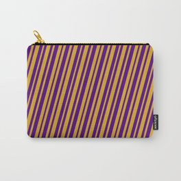 [ Thumbnail: Goldenrod & Indigo Colored Stripes/Lines Pattern Carry-All Pouch ]