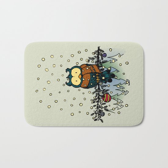 Owl in the snow v2 Bath Mat