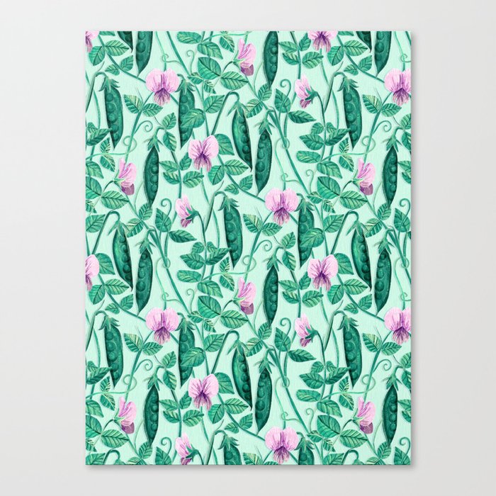 Fresh Garden Pea Floral on Pastel Mint Green Canvas Print