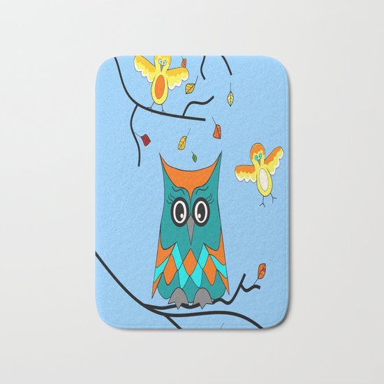Owl And Birds Bath Mat