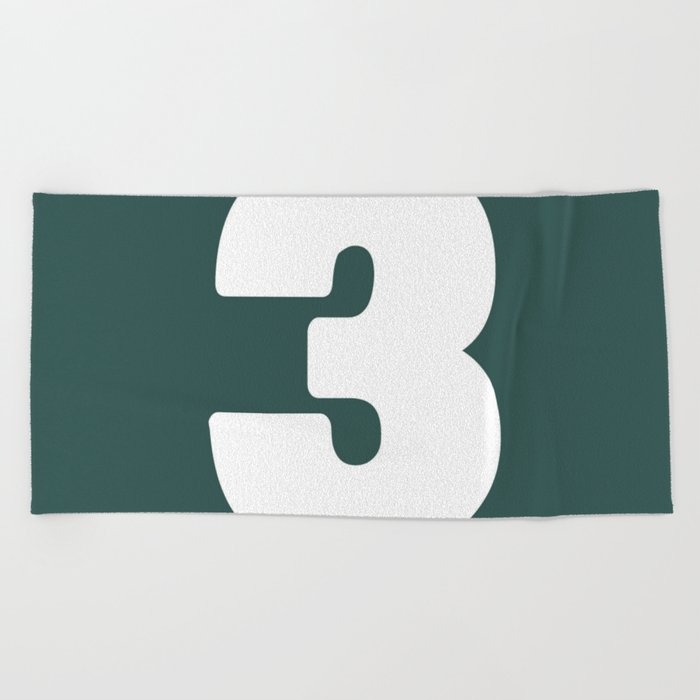 3 (White & Dark Green Number) Beach Towel