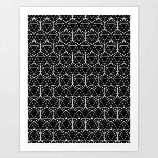 Icosahedron Pattern Black Art Print