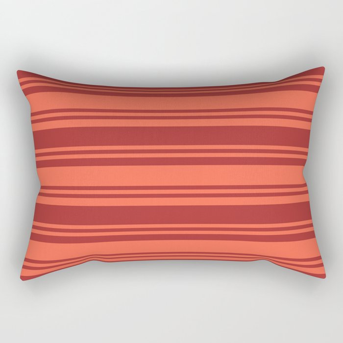 Red and Brown Colored Striped Pattern Rectangular Pillow