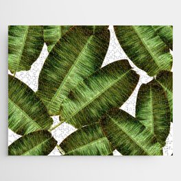 Tropical banana leaves, jungle leaf seamless floral pattern white background. Artistic palms pattern with seamless repeating design. Pattern summer Jigsaw Puzzle