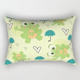 Cute Frogs And Rain Umbrellas Rectangular Pillow