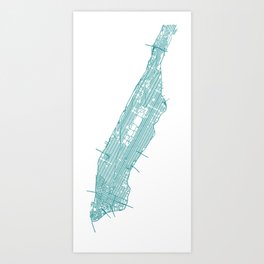 Minimal Manhattan Art Print | Minimalist, Cartography, Map, Clean, Minimalism, Roadmap, Digital, Graphicdesign, Bigapple, Nyc 