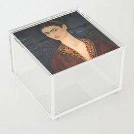 Frida Kahlo self portrait in a velvet dress painting for home and wall decor  Acrylic Box