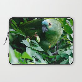 Brazil Photography - Green Parrot Camouflaged In The Green Leaves Laptop Sleeve