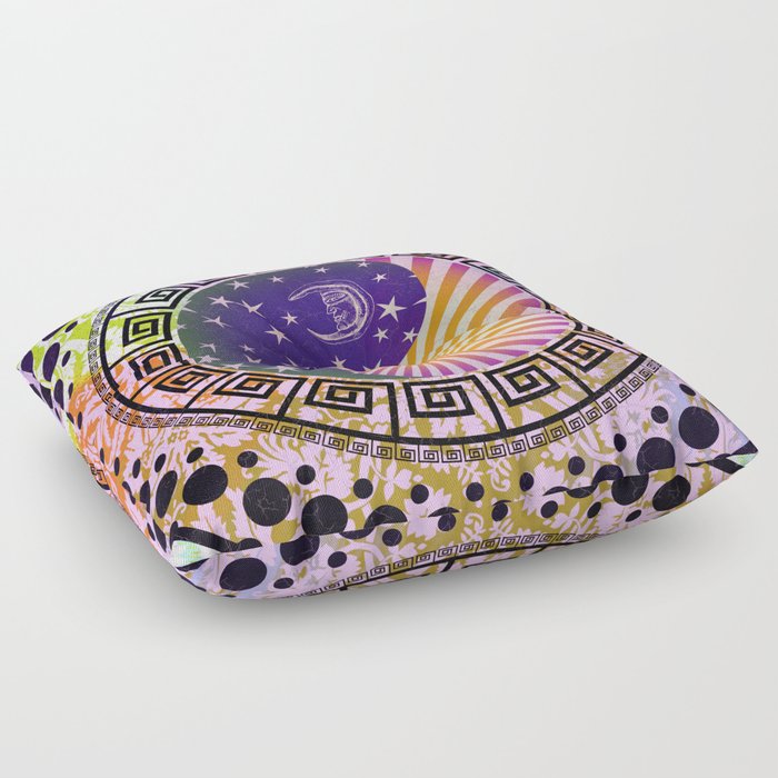 Vintage Sun Moon Stars Yin Yang Floor Pillow