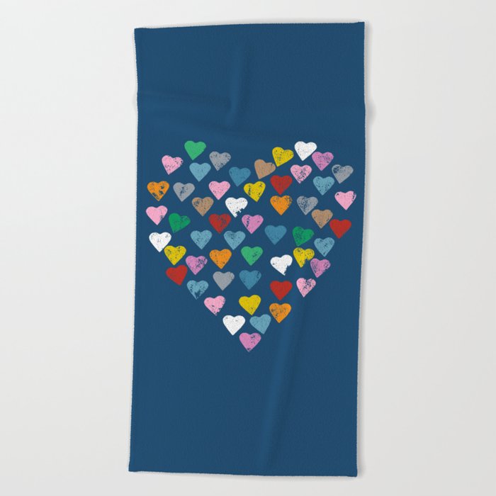 Distressed Hearts Heart Navy Beach Towel