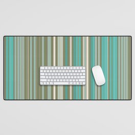 Retro Stripes Vertical Pattern in Vintage Turquoise Teal and Olive Green Desk Mat