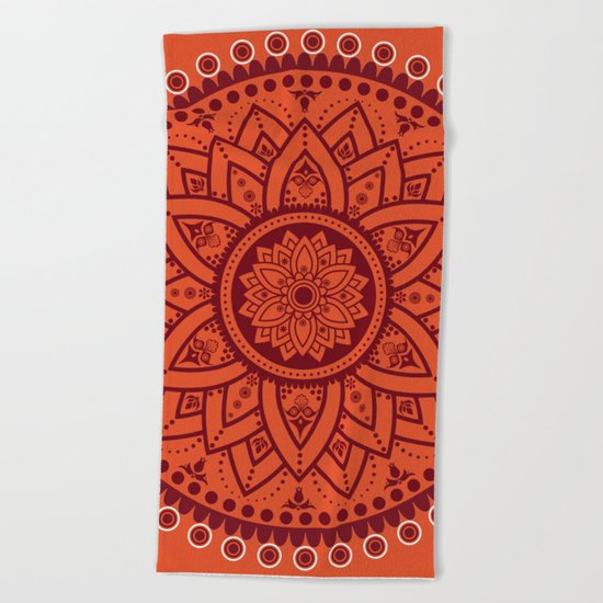 Cinnamon Spice Circle Flower Mandala Beach Towel