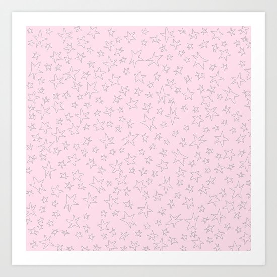 Grey handpainted little stars on pink background Art Print