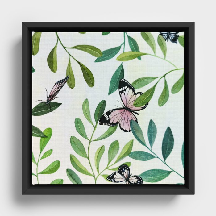 Butterflies and greenery Framed Canvas