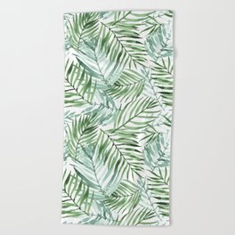 Watercolor palm leaves pattern Beach Towel