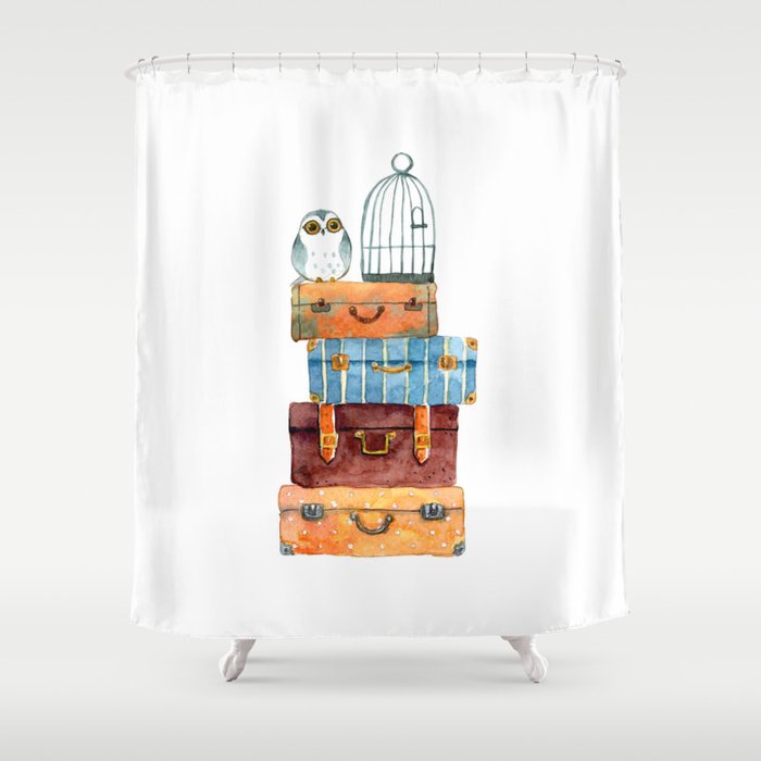 Wizard School Luggage and Owl Shower Curtain