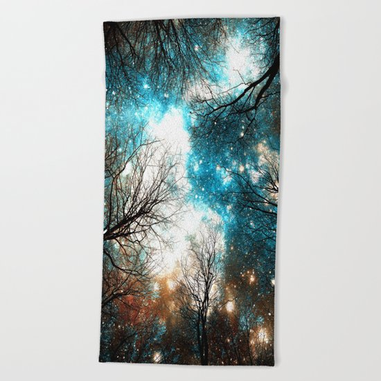 Black Trees Turquoise Brown Space Beach Towel